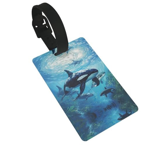 MQGMZ Orche assassine nuotano lungo stampa valigia tag bagagli etichette etichette, strumento borsa in pelle tag case tag accessori da viaggio