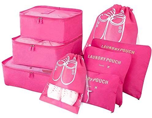 Vicloon Organizer Valigie, 8Pcs Sistema di Cubo di Viaggio, Separatori Buste Viaggio Travel Organizer, Abbigliamento Intimo Calzature Organizzatori Sacchi Valigia di Stoccaggio Set