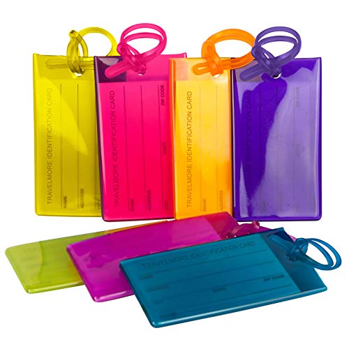 TravelMore 7 Etichette  per bagaglio, etichette flessibili in silicone da viaggio per Identificazione, set per borse e bagagli – Confezione multicolore