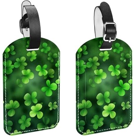 TBOUOBT Etichette per bagagli, 2 etichette per bagagli in pelle per valigie, etichette per bagagli in pelle, etichette personalizzate per bagagli, etichette per bagagli, San Patrizio, verde