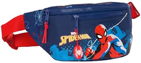 safta SPIDERMAN NEON Marsupio con tasca esterna, ideale per giovani e bambini di diverse età, comodo e versatile, qualità e resistenza, 23 x 9 x 12 cm, colore blu marino, Blu navy, Estándar, Casual