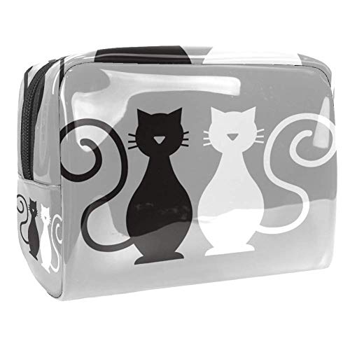TIZORAX Trousse per cosmetici in PVC per gatti, da viaggio, da donna, colore: bianco e nero