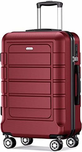 SHOWKOO Valigia Media Rigida 67cm Bagaglio a Mano Ultra Leggero ABS+PC Espandibile Durevole Valige Trolley da Viaggio con Chiusura TSA e 4 Ruote Doppie, Rosso -L