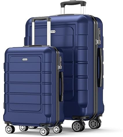 SHOWKOO Set di Valigie Rigide 2 Pezzi Espandibile ABS+PC Leggero Ultra Durevole Valigia Trolley da Viaggio con Chiusura TSA e 4 Ruote Doppie (M-XL, Blu)