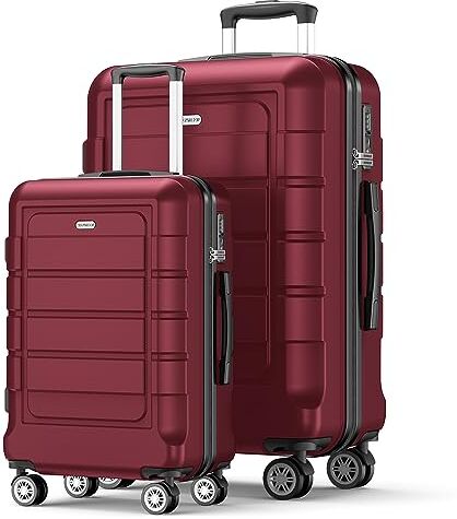 SHOWKOO Set di Valigie Rigide 2 Pezzi Espandibile ABS+PC Leggero Ultra Durevole Valigia Trolley da Viaggio con Chiusura TSA e 4 Ruote Doppie (M-XL, Rosso)