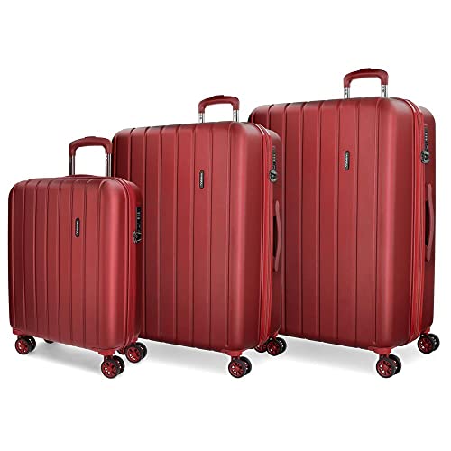MOVOM Wood Set valigie Rosso 55/65/75 cms Rigida ABS Chiusura TSA 220L 4 doppie ruote Bagaglio a mano