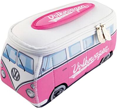 Brisa VW Collection Volkswagen Beauty-case da viaggio in Neoprene, porta oggetti con manico, Campervan Bus T1 design (Scritta/Rosa/Grande)