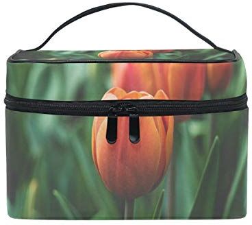 hengpai Tulipani Fiori Rosso Verde Cosmetici Borsa Da Viaggio Trucco Treno Casi Organizzatore per le Donne