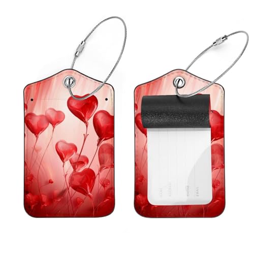 KQNZT Red Mind Love Day Etichette per bagagli in pelle, 2 pezzi, per valigie, etichette per bagagli carine, etichette per bagagli, confezione da 2