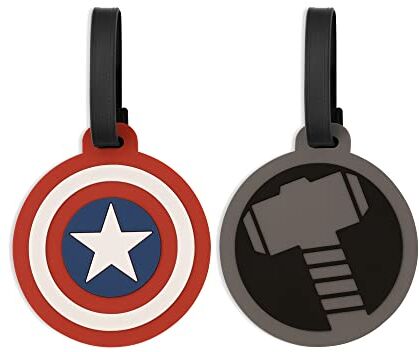 Disney Marvel, set di 2 etichette per bagagli, motivo: Thor e Captain America, multicolore