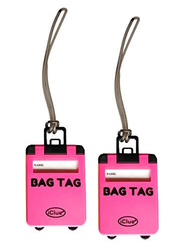 iClue 2 Etichette Targhette Bagagli Valigie Viaggio Aereo Borsoni Sport Trolley Zaini Scuola Bag PVC Resistente Accessori 2°Generazione 2 Fucsia