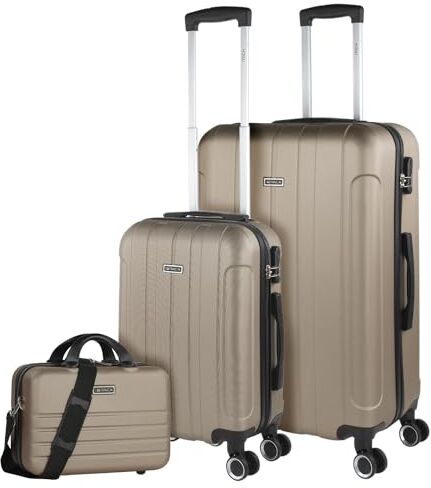 ITACA Valigia Grande Rigida Viaggio Rigide. Trolley Grande con 4 RuoteDoppie Girevoli. Materiale ABS Valigia Rigida Grande Resistente e Leggero TSA , Champagne