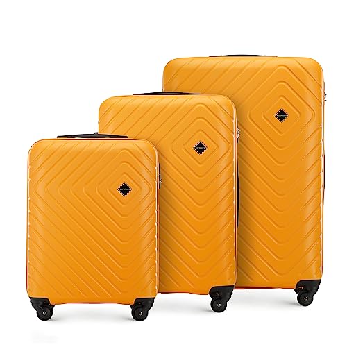 WITTCHEN Cube line Set di 3 valigie in ABS con Goffratura Geometrica 4 Ruote Manico telescopico Serratura a combinazione Taglia (S+M+L) Arancione