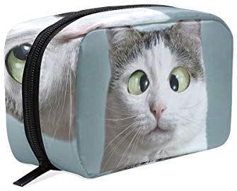 AJINGA , trousse da viaggio per cosmetici, motivo: gatto, con cerniera, colore: bianco Multi1. Misura unica