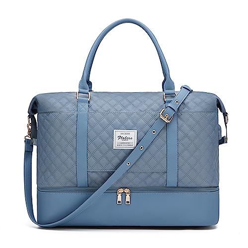 SEAFEW Borsone da Viaggio Donna, Bagaglio a Mano Borsa da Viaggio con Scomparto per le Scarpe, Borsa Sportiva Borsone da Palestra Grande, Borsa da Weekend, Borsa per Ospedale,B5-grigio blu