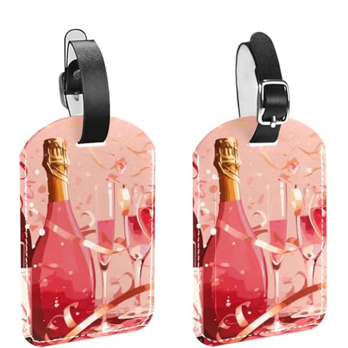 FVQL Set di 2 etichette per bagagli leggere su entrambi i lati, per donne e uomini, etichette per valigie, motivo cartone animato vino champagne