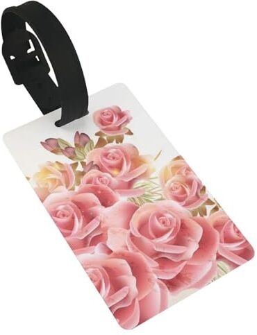 Amrole Etichetta per bagagli per valigie etichette identificative per donne uomini viaggi rapidamente individuare bagagli valigia rosa fiore rosa