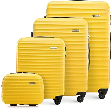 WITTCHEN Valigia da viaggio Bagaglio a mano Valigia da cabina Valigia rigida in ABS con 4 ruote girevoli Serratura a combinazione Maniglia telescopica GROOVE Line Set di 4 valigie Giallo