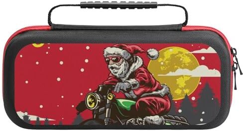 Generic0404 Borsa da trasporto rigida protettiva da viaggio con motivo Babbo Natale che cavalca la moto, alla moda, con 20 cartucce di gioco