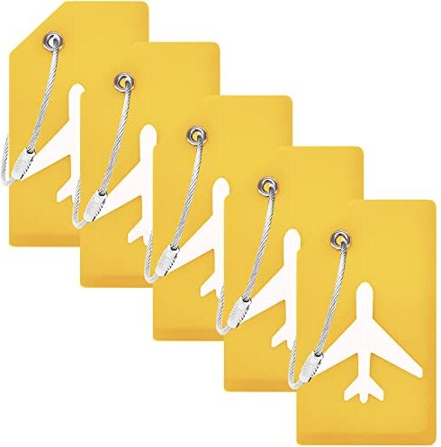 BlueCosto 5x Giallo Etichette Valigia Viaggio Aereo Etichetta per Valigie Aereo Targhetta Bagaglio Luggage Tag