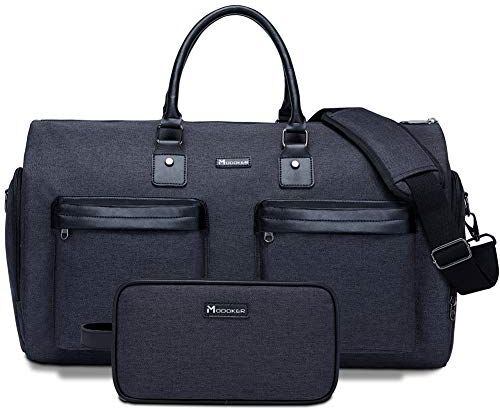 MODOKER Borsone convertibile per indumenti con tracolla, per uomo e donna, 2 in 1, da appendere, Nero corvino, 45L DUFFEL BAG, Morbido