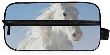 FANTAZIO Beauty case da bagno per trucchi, motivo: pony, colore: bianco