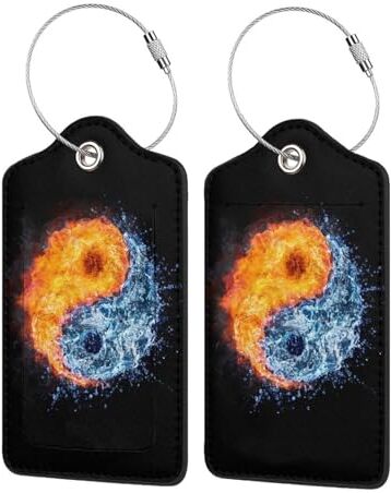 LAMAME yin yang fuoco Acqua Stampato In Pelle Bagagli Tag Borsa Da Viaggio Tag Tag Bagaglio Tag Identificatore