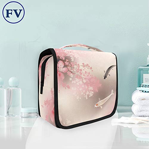 BEUSS Pesci Fiore Rosa Art Appeso Pieghevole da Toilette Borsa da viaggio Trousse da Toilette Beauty Case per da Donna Ragazza