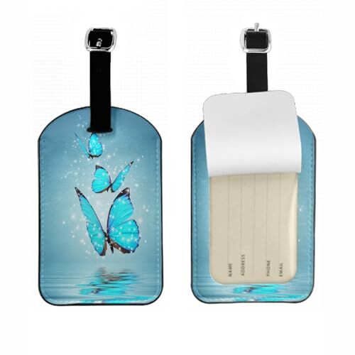 DTIGBVA Etichetta per bagagli in pelle con copertura completa per la privacy per borsa da viaggio, valigia, farfalla blu, 1 pezzo