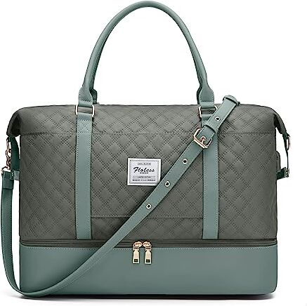 SEAFEW Borsone da Viaggio Donna, Bagaglio a Mano Borsa da Viaggio con Scomparto per le Scarpe, Borsa Sportiva Borsone da Palestra Grande, Borsa da Weekend, Borsa per Ospedale,B4-verde