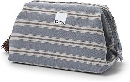 Elodie Details Beauty Case/Borsa da Viaggio Zip&Go in Tela di Cotone Ampia Apertura Sandy Stripe, Blu