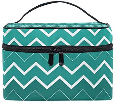 FANTAZIO Trousse per trucchi a buon mercato, motivo a zig-zag, colore: verde