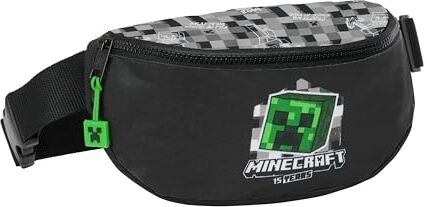 safta Minecraft Marsupio per bambini, ideale per giovani e bambini di diverse età, comodo e versatile, qualità e resistenza, 23 x 9 x 14 cm, colore: nero/grigio/verde, Nero/Grigio/Verde, Estándar, Casual