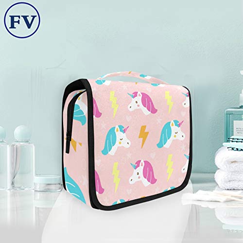 BEUSS Adorabile Unicorno Rosa Appeso Pieghevole da Toilette Borsa da viaggio Trousse da Toilette Beauty Case per da Donna Ragazza