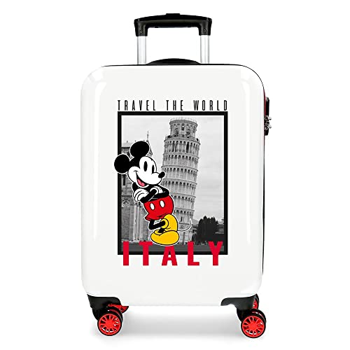 Disney Topolino e Minnie Viaggia per il Mondo Italia Valigia da Cabina Bianco 38x55x20 cm ABS Rigido Chiusura a Combinazione Laterale 34L 2 kg 4 Doppie Ruote Bagaglio a Mano