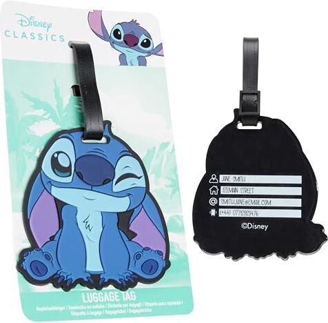 Disney Etichetta da Valigia Divertente, Etichette per Bagagli Portanome, Luggage Tag, Targhetta Valigia Aereo Stitch (Blu Stitch)