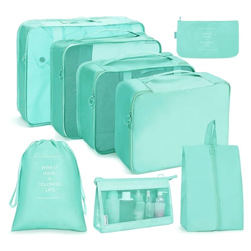 OSDUE Organizer Valigie, 8 Pezzi Sistema di Cubo di Viaggio, Separatori Buste Viaggio Travel Organizer, Abbigliamento Intimo Calzature Organizzatori Sacchi Valigia di Stoccaggio Set