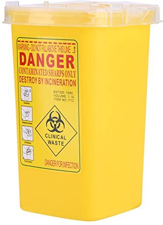 Generic Contenitore per Rifiuti per lo Smaltimento di Aghi a Rischio Biologico, Contenitore in Plastica Medica per Tatuaggi da 1 Litro, Resistente Alla Perforazione, Coperchio (YELLOW)