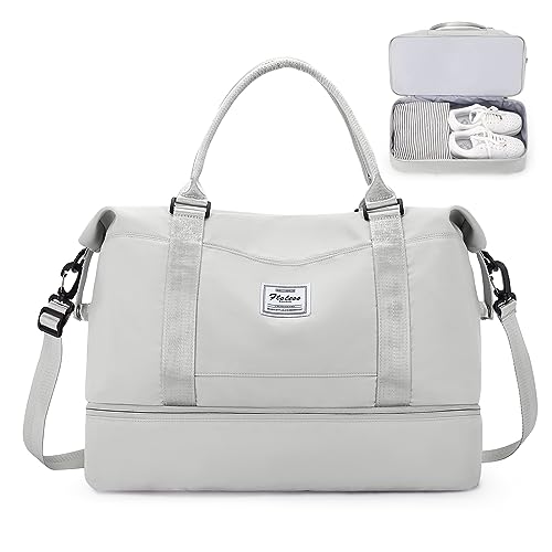 SEAFEW Borsone da Viaggio Donna, 45x36x20 Easyjet Bagaglio a Mano Borsa da Viaggio con Scomparto per le Scarpe, Borsa Sportiva Borsone da Palestra Grande, Borsa da Weekend,E15-Grigio chiaro