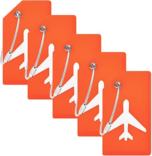 BlueCosto 5x Arancione Etichette Valigia Viaggio Aereo Etichetta per Valigie Aereo Targhetta Bagaglio Luggage Tag