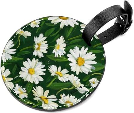 FNETJXF Etichette per bagagli, 2 etichette personalizzate per bagagli, etichette per bagagli in pelle PU, etichette per bagagli carine, etichette per bagagli uniche, margherita camomilla fiore bianco