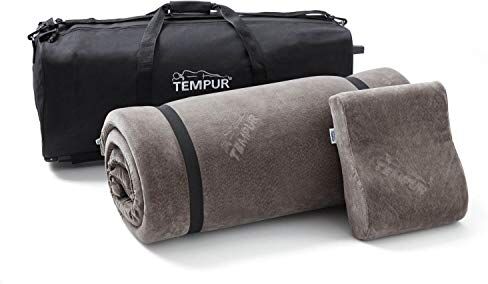 TEMPUR set da viaggio 3 pezzi con pratico trolley, cuscino cervicale da viaggio e topper da viaggio