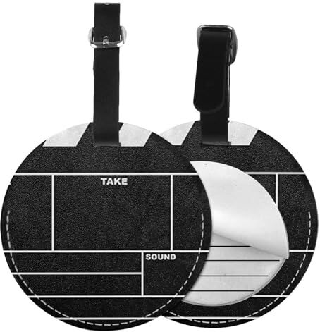 EVIUS Classic Movie Clapboard Black Round Bagagli Tag in pelle Bagaglio Valigie Tag con nome ID Card Etichetta Tag Travel Bag Tag (Rotonda 1 Confezione 9,8 cm x 9,8 com), splendidamente illustrate per una