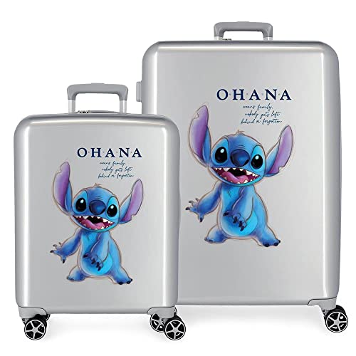 Disney Set valigie  100 Stitch grigio 55/70 cm ABS rigido chiusura TSA integrata 81L 6 kg 4 doppie ruote bagaglio a mano