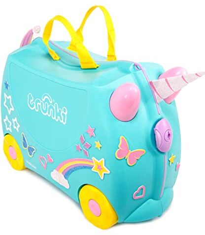 Trunki Valigia Cavalcabile per Bambini – Trolley Bambini Bagaglio a Mano – Valigia Cavalcabile Unicorno (Verde Acqua)