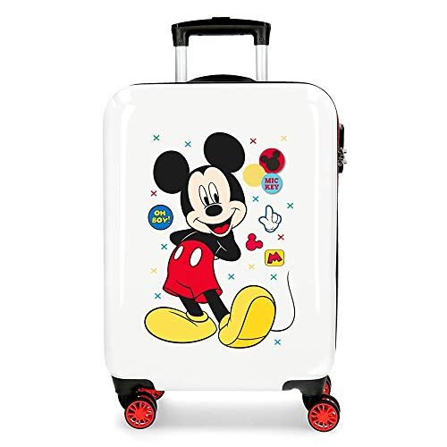Disney Mickey Enjoy the Day Valigia da cabina bianca 40 x 55 x 20 cm rigida ABS chiusura a combinazione laterale 34 l 2,8 kg 4 ruote doppie bagaglio a mano
