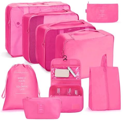 OSDUE Organizer Valigie, 9 Pcs Sistema di Cubo di Viaggio, Separatori Buste Viaggio Travel Organizer, Abbigliamento Intimo Calzature Organizzatori Sacchi Valigia di Stoccaggio Set