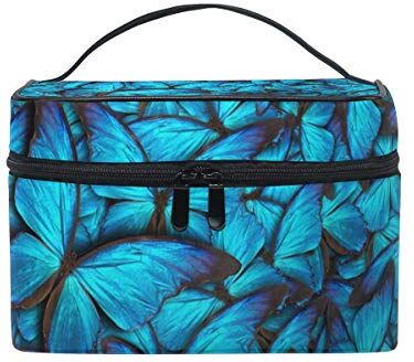 BALII Beauty case da viaggio con farfalle, senza cuciture, colore: Blu