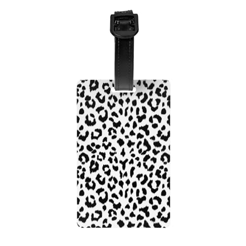 Fittg Stampa leopardata in bianco e nero con monogramma, Etichette per bagagli Etichetta con nome in PVC Etichetta identificativa per valigia da viaggio Etichetta identificativa per bagagli durevole