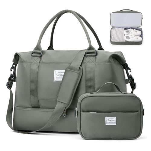 SEAFEW Borsone da Viaggio Donna, Bagaglio a Mano Borsa da Viaggio con Scomparto per le Scarpe, Borsa Sportiva Borsone da Palestra Grande, Borsa da Weekend, Borsa per Ospedale,C2 verde